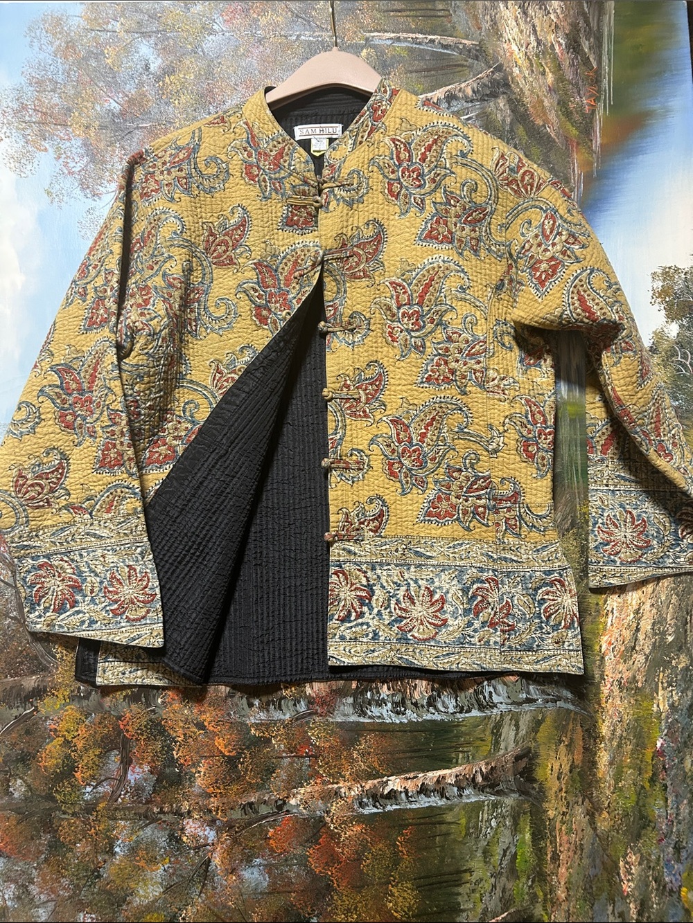 SAM HILU 100%cotton/silk Paisley Quilted Mandarin-Collar Jacket